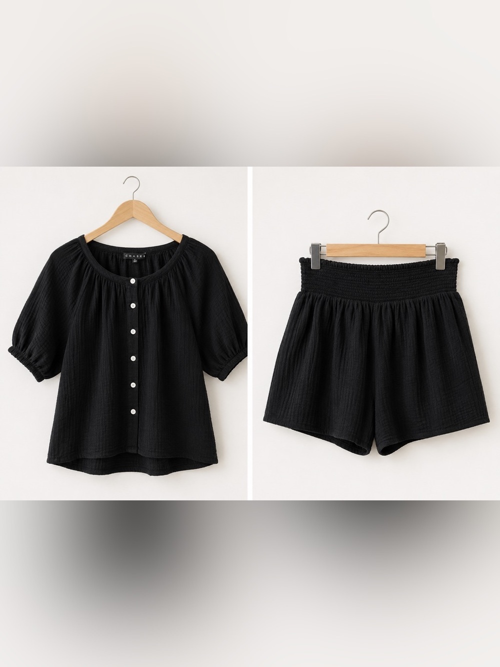 Chaser 100% Cotton Gauze Matching Set Black Blouse - Picture 2 of 9